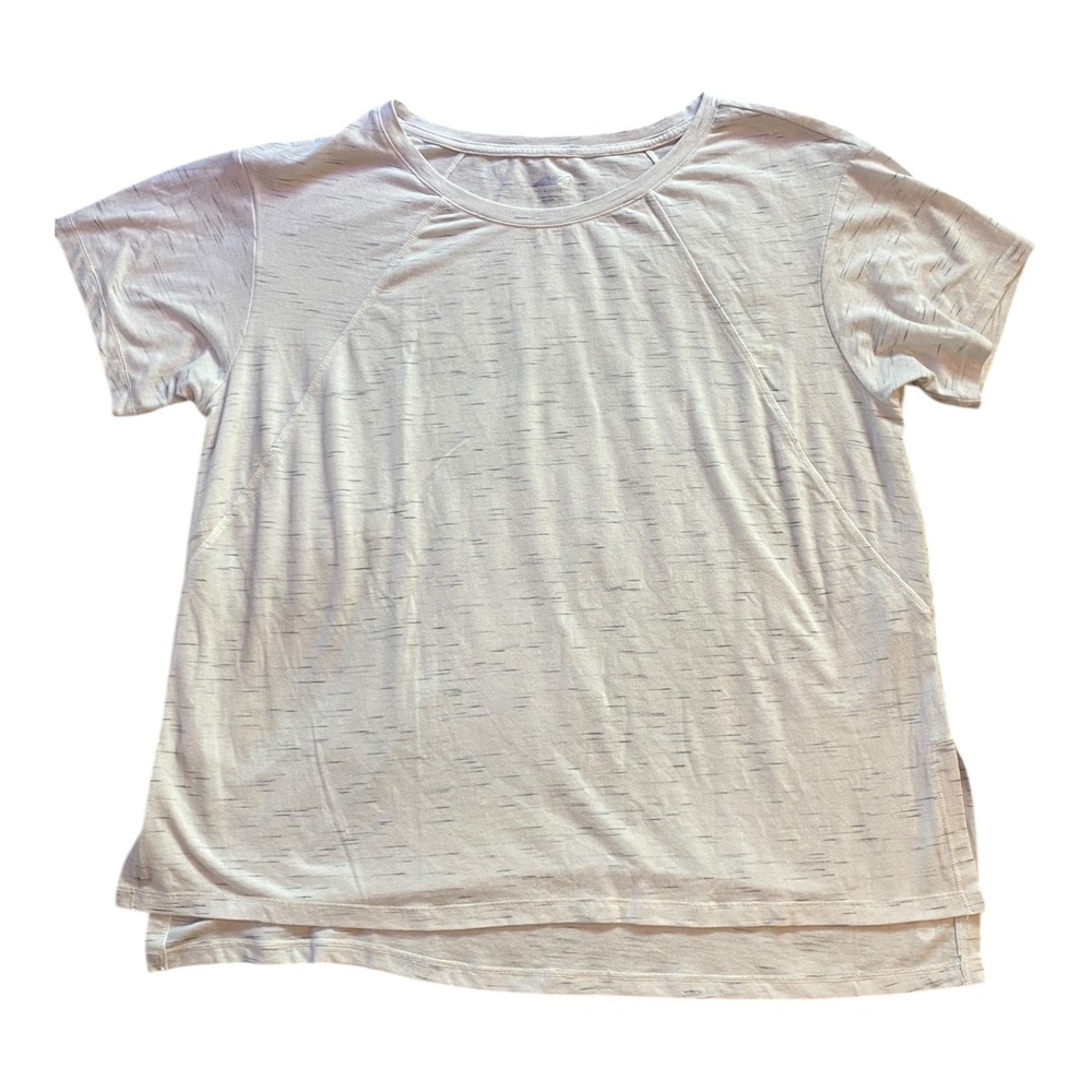 Avia Womens Large Relaxed Fit Top White Gray Speckle Stretch Crew Neck